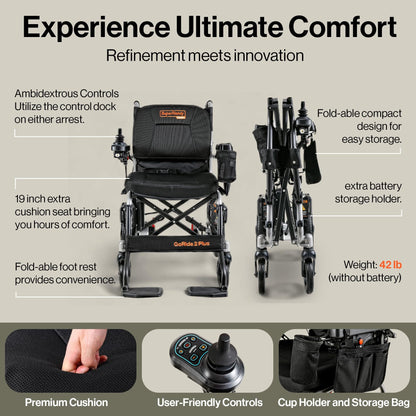 SuperHandy - Outdoor Tools & Mobility SuperHandy GoRide Series Electric Wheelchairs – Lightweight, Foldable Power Chairs with Dual Brushless Motors, Zero-Turn Maneuverability & Electromagnetic Brake (GoRide 2 Plus - 300 Lb Max)