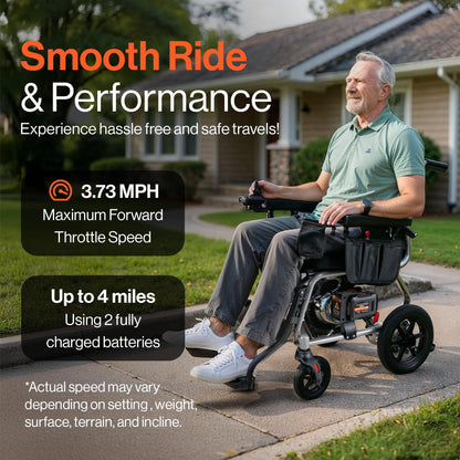 SuperHandy - Outdoor Tools & Mobility SuperHandy GoRide Series Electric Wheelchairs – Lightweight, Foldable Power Chairs with Dual Brushless Motors, Zero-Turn Maneuverability & Electromagnetic Brake (GoRide 2 Plus - 300 Lb Max)