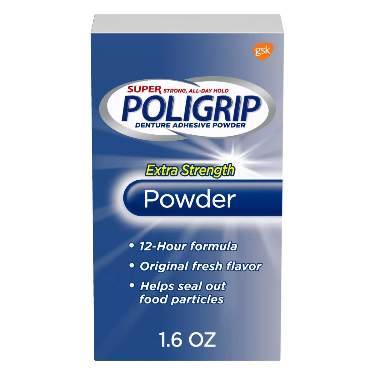 Super Poligrip® Extra Strength Denture Adhesive Powder, 1.6 fl. oz.