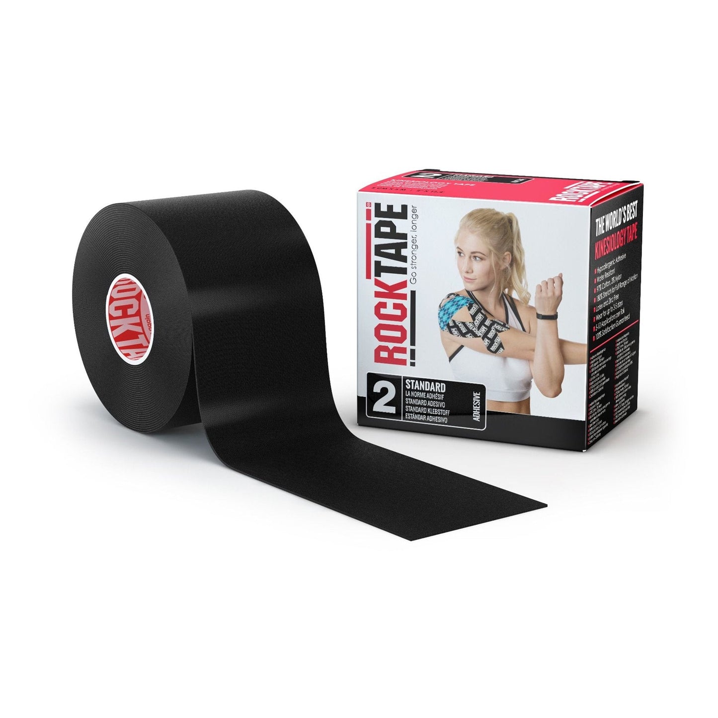 Rock Tape® Cotton / Nylon Kinesiology Tape, 2 Inch x 16-2/5 Foot, Black