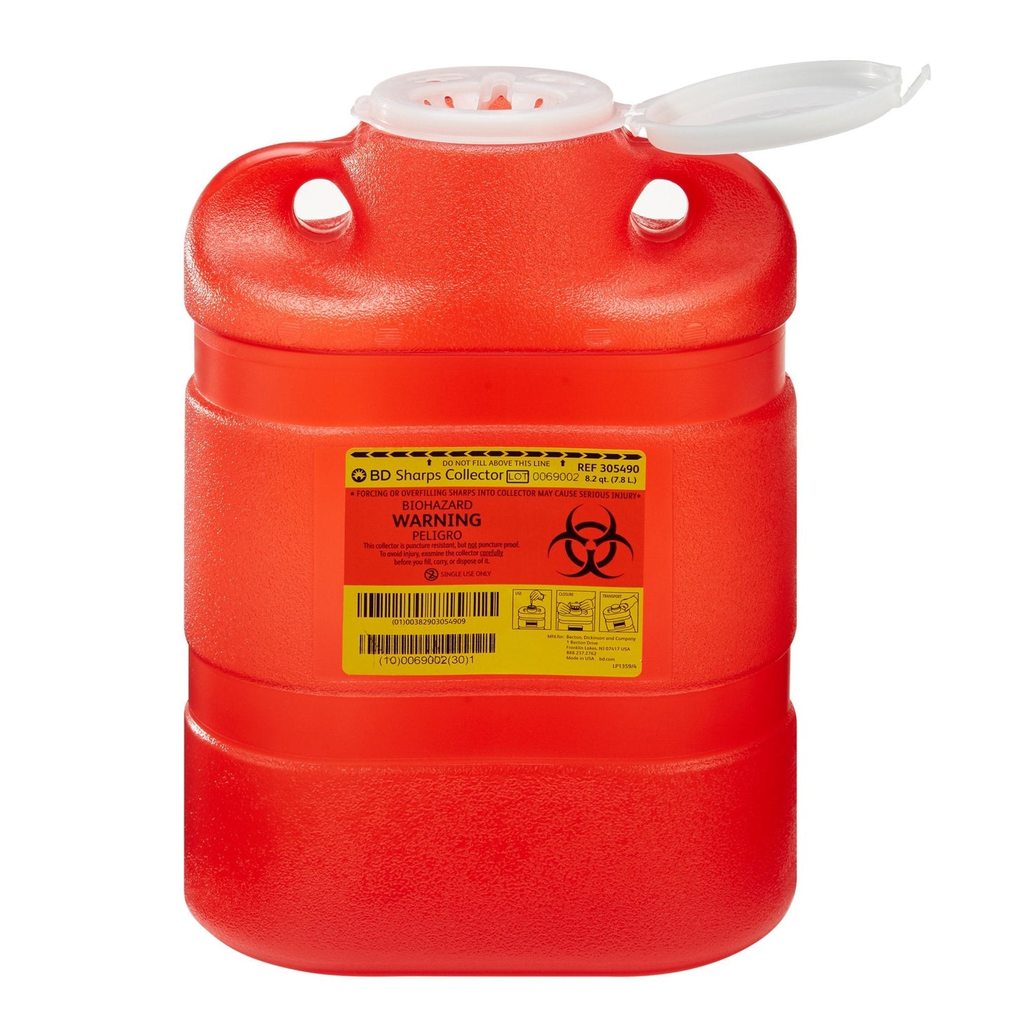 BD Sharps Container, 8.2 Quart, 13-2/5 x 9-2/5 x 5-3/10 Inch