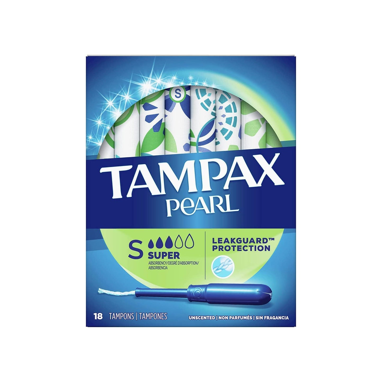 Tampax Pearl Tampons Unscented, Super Absorbency, 18 ct.