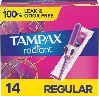 Tampax Radiant Regular Absorbency Plastic Applicator Individually Wrapped, 14 ct