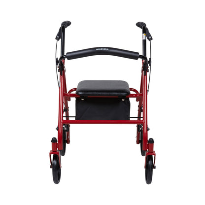 McKesson Folding Steel 4 Wheel Rollator, 12" Seat Width, Red