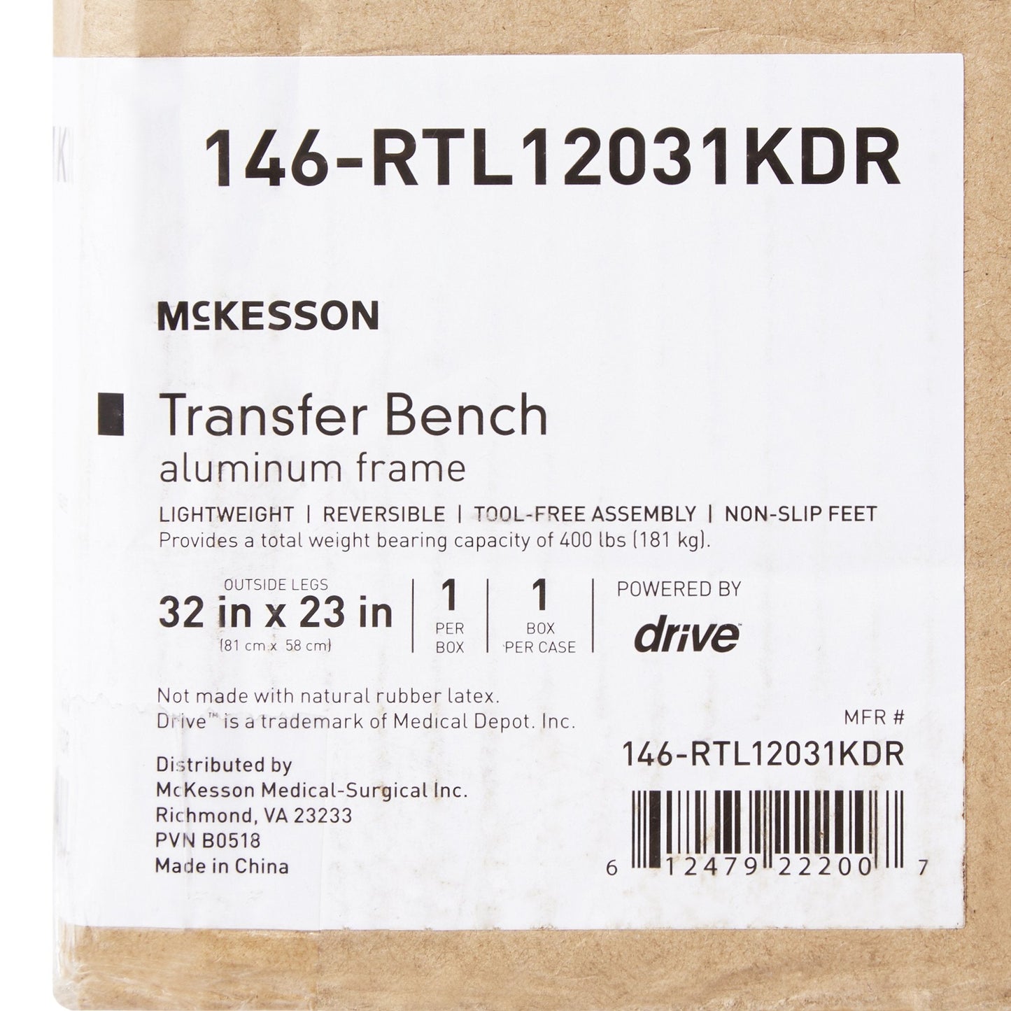 McKesson Aluminum Transfer Bench with Reversible Back