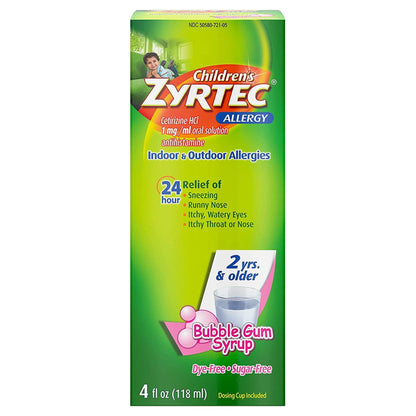 Children's Zyrtec Cetirizine Allergy Relief, Bubble Gum, 4 oz.