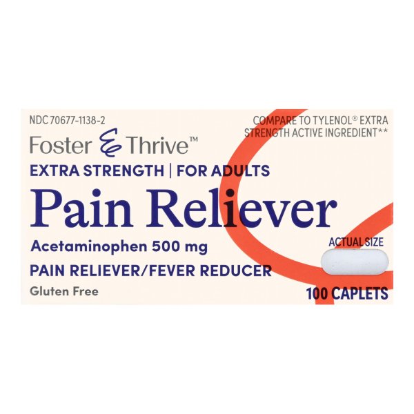 Foster & Thrive Extra Strength Pain Reliever Caplets, 500 mg.