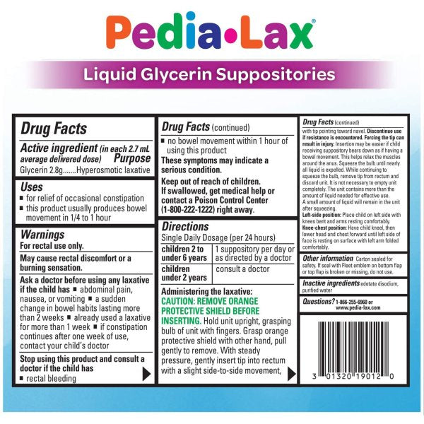 Pedia-Lax® Glycerin Laxative Suppositories, 6 ct.