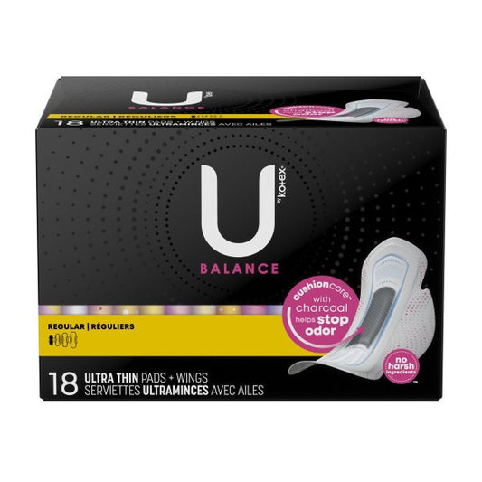 U by Kotex Balance Ultra Thin Charcoal Pads with Wings, Regular, 108 ct.