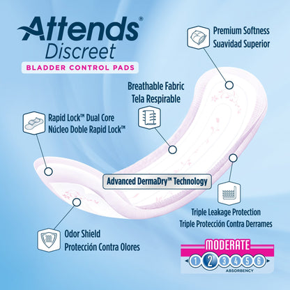 Attends® Discreet Women's Moderate Bladder Control Pad, 10.5" Length