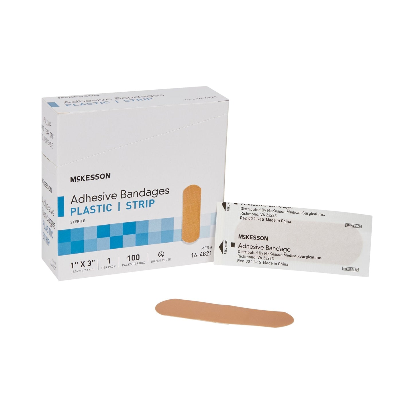 Adhesive Strip McKesson 1 X 3 Inch Plastic Rectangle Tan Sterile