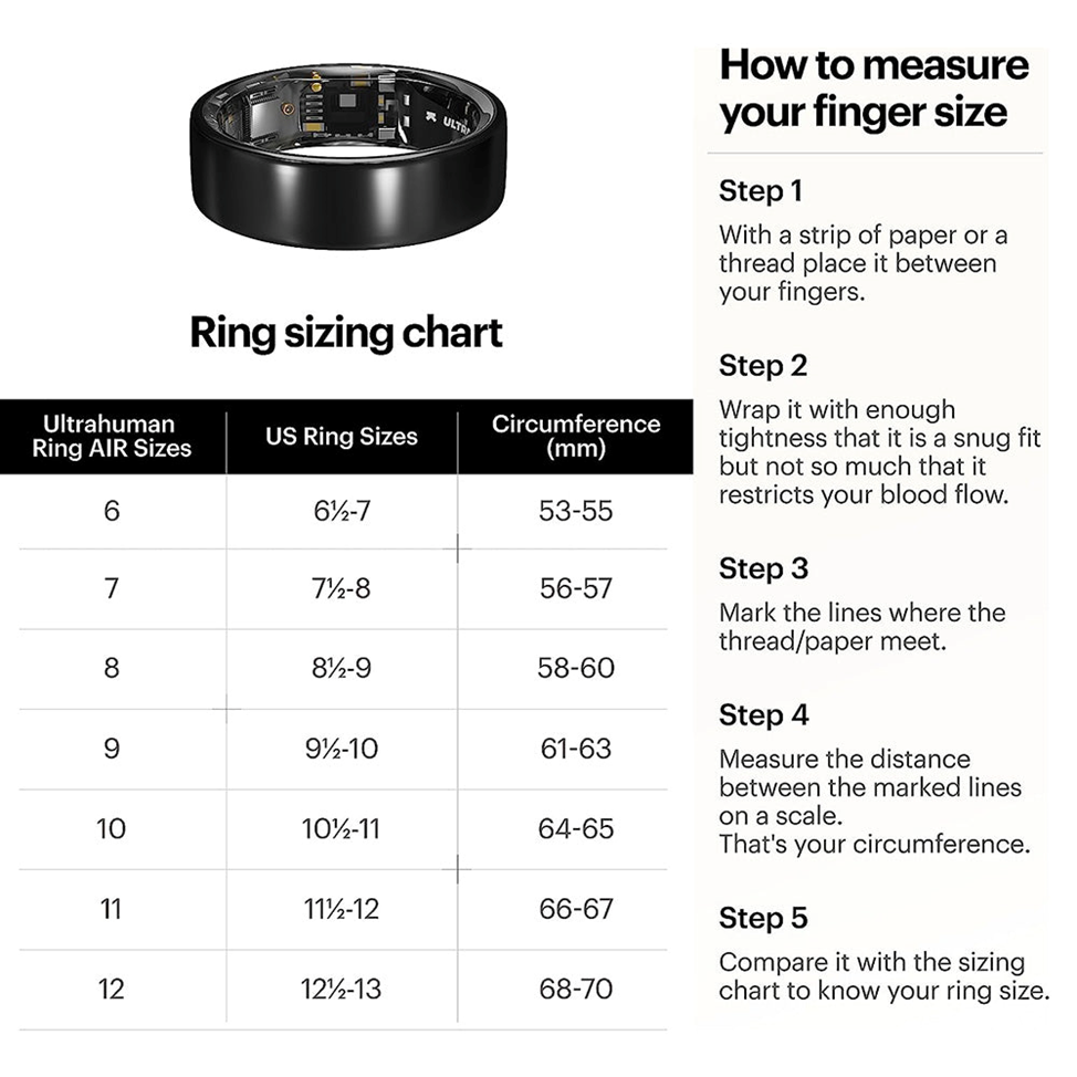 Ultrahuman Ring AIR - Advanced sleep-tracking wearable, HRV & Temperature  Monitoring,Track workout, movement & recovery, Water resistant, 6 Days  Battery Life with Lifetime Free Subscription (Size 12): Buy Online at Best  Price
