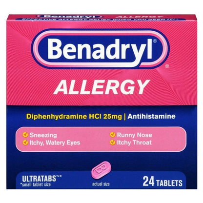 Benadryl® Ultratabs® Diphenhydramine Allergy Relief, 25 mg, 24 tablets