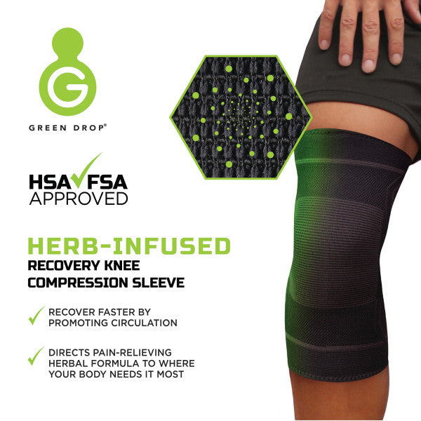 Green Drop Infused Compression Sleeve Knee Support, Small/Medium