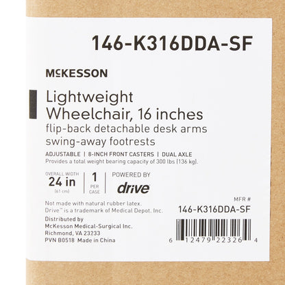 McKesson Lightweight Wheelchair, 16 Inch Seat Width