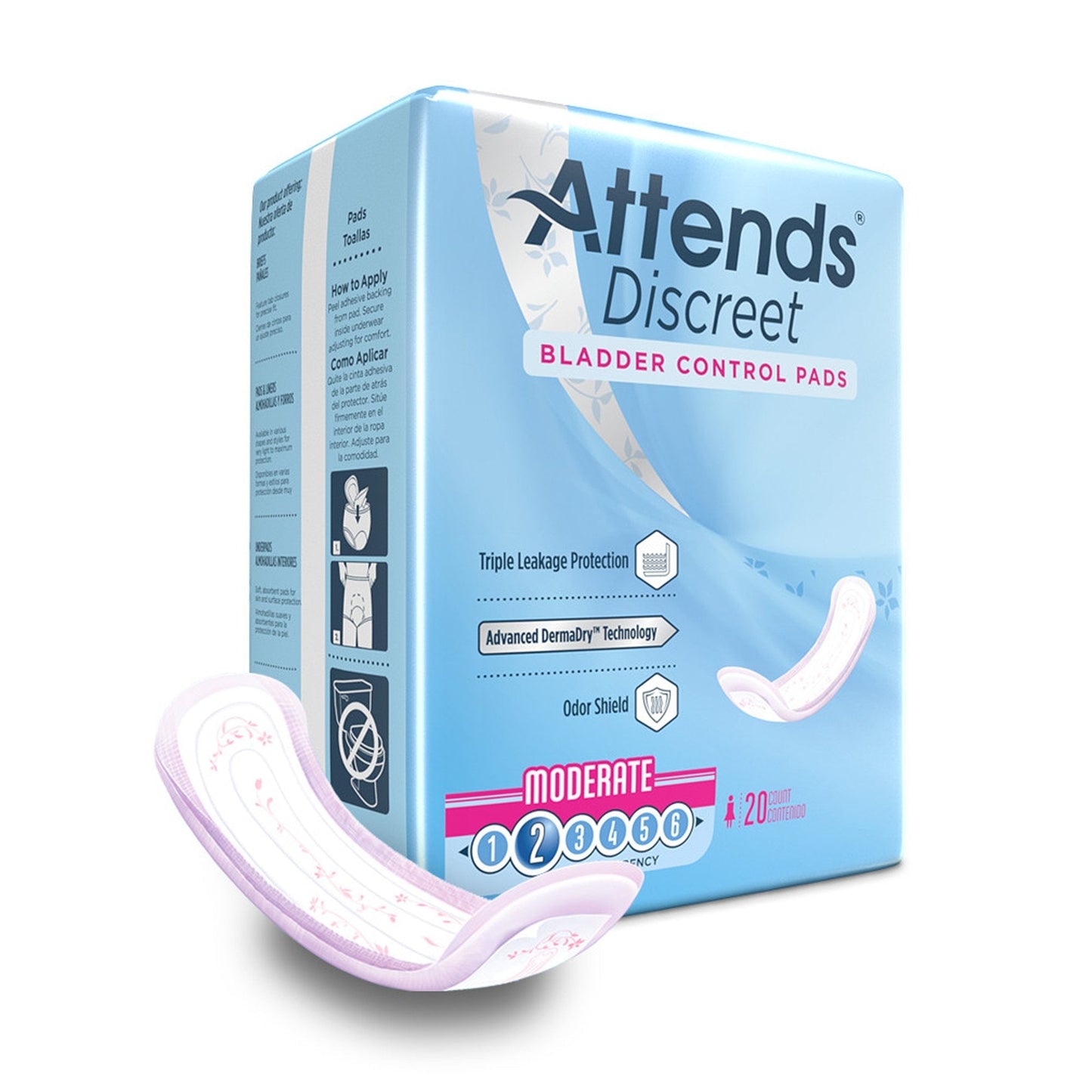 Attends® Discreet Women's Moderate Bladder Control Pad, 10.5" Length