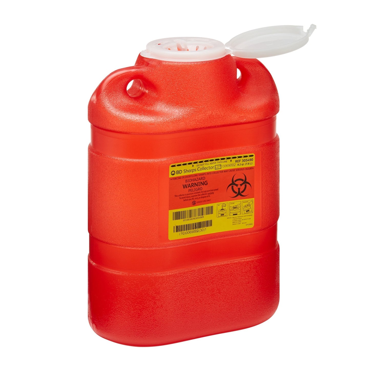 BD Sharps Container, 8.2 Quart, 13-2/5 x 9-2/5 x 5-3/10 Inch