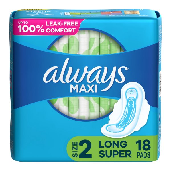 Always Maxi w/ Wings Super Absorbency Pads, Size 2, 18 ct.