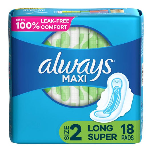 Always Maxi w/ Wings Super Absorbency Pads, Size 2, 18 ct.