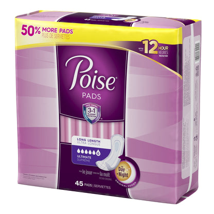 Poise Bladder Control Female Disposable Pads, Heavy Absorbency, Absorb-Loc Core, One Size Fits, 15.9 ", 45 ct