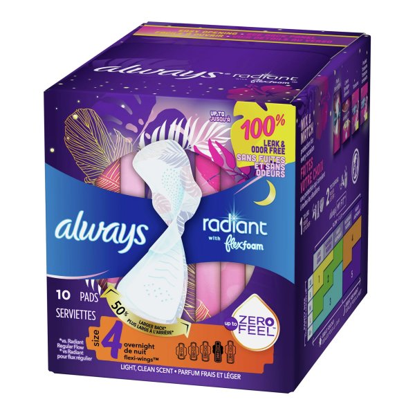 Always Radiant Overnight Pads w/ Flexi-Wings, Size 4