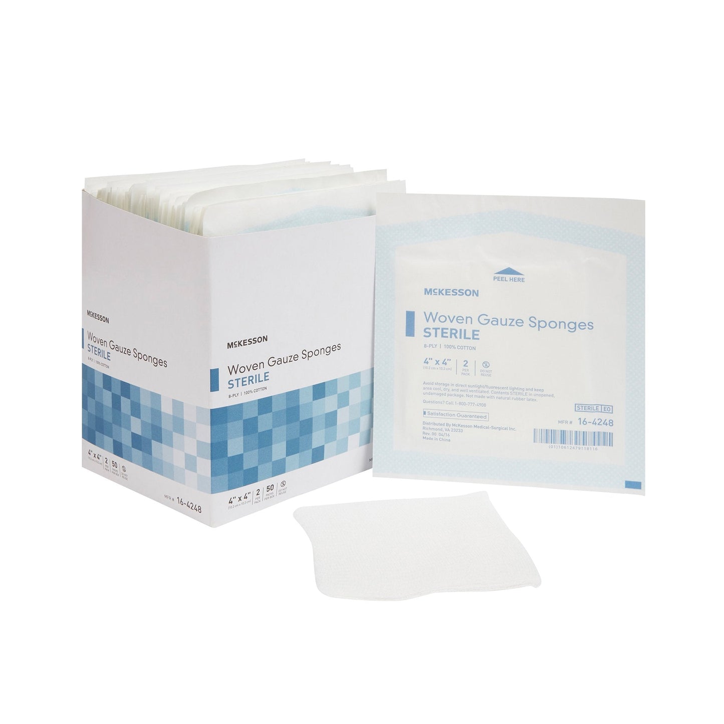 Gauze Sponge McKesson Cotton 8-Ply 4 X 4 Inch Square Sterile, 50 ct