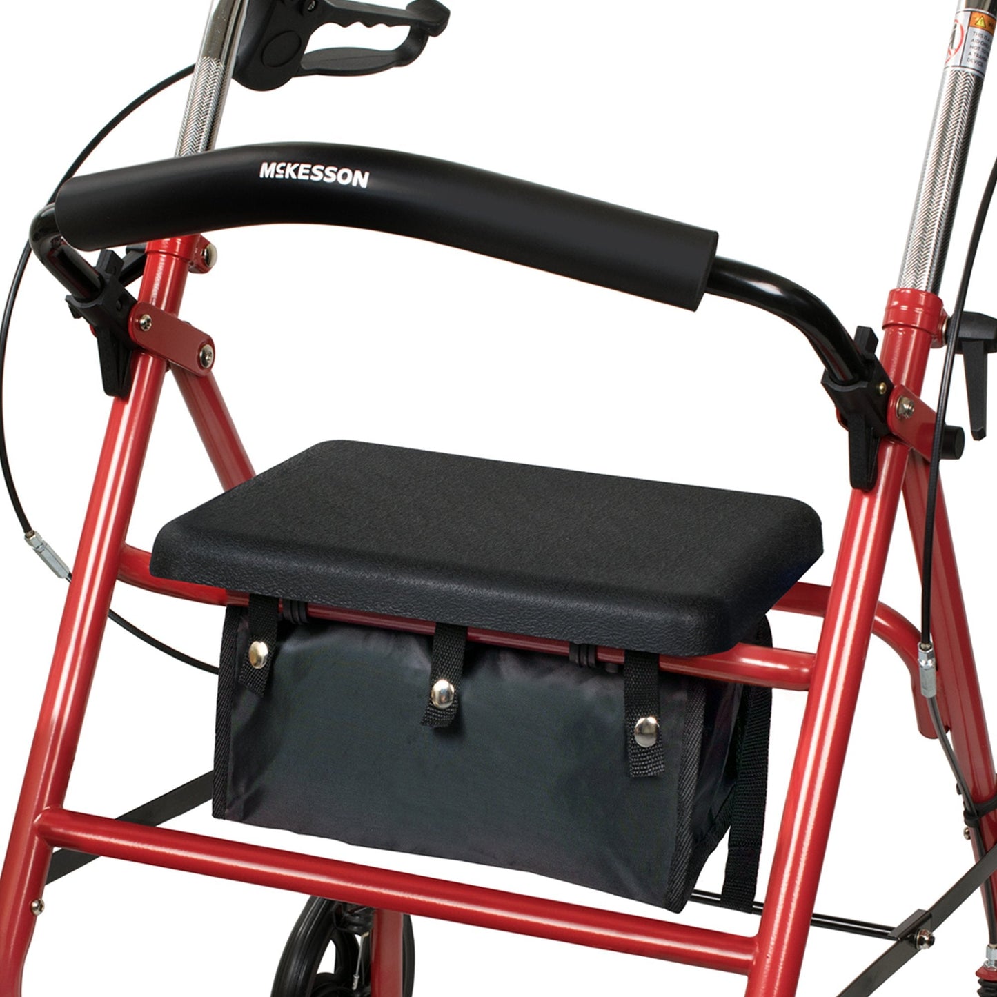 McKesson Folding Steel 4 Wheel Rollator, 12" Seat Width, Red