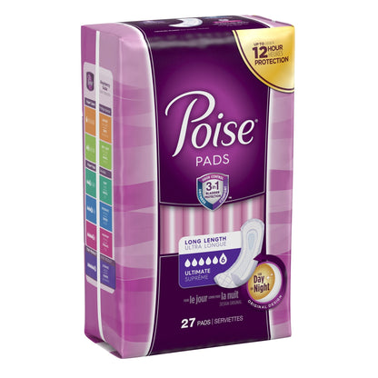 Poise Bladder Control Female Disposable Pads, Heavy Absorbency, Absorb-Loc Core, One Size Fits, 15.9 ", 27 ct