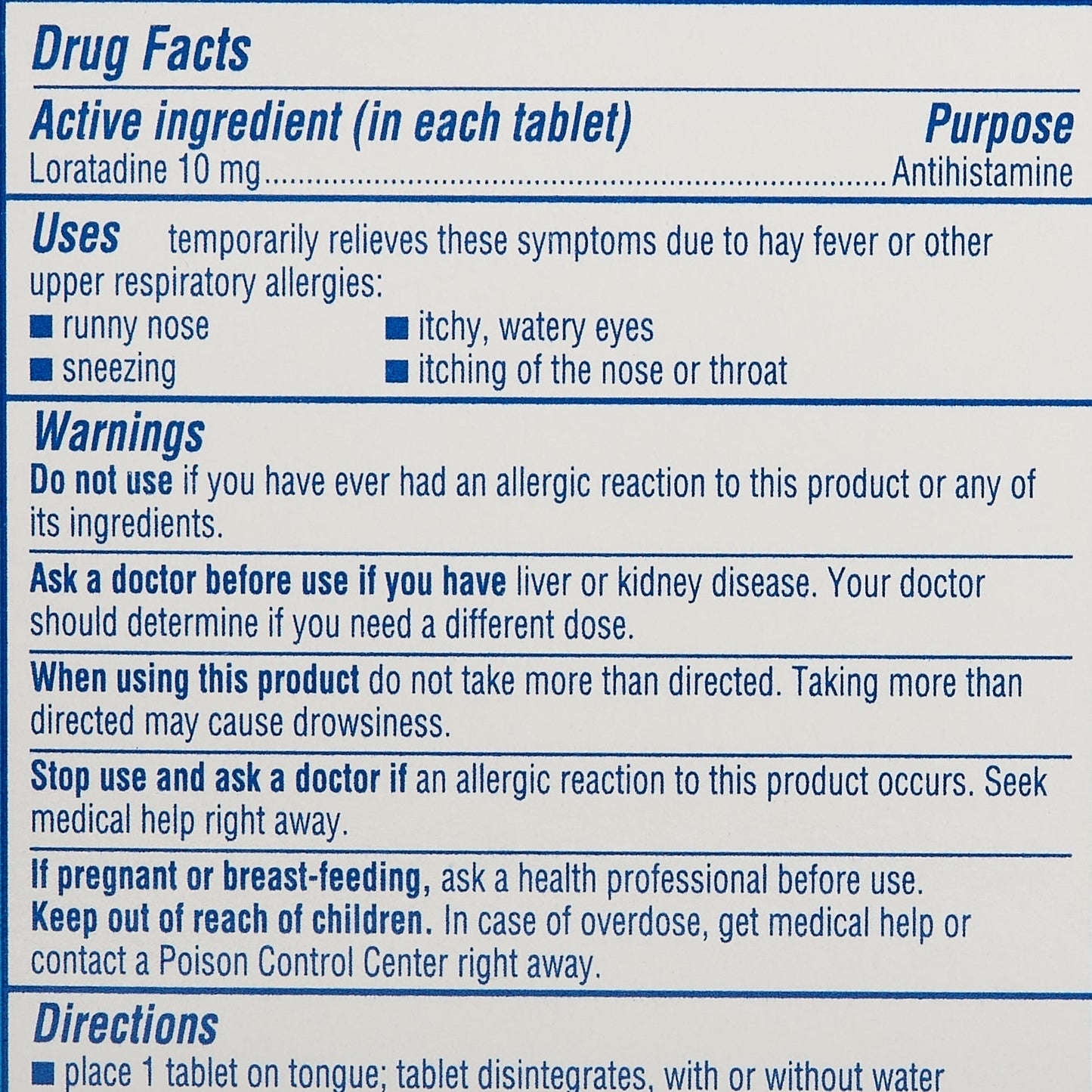 Claritin 24 HR Allergy Relief RediTabs, Loratadine, 10 mg.