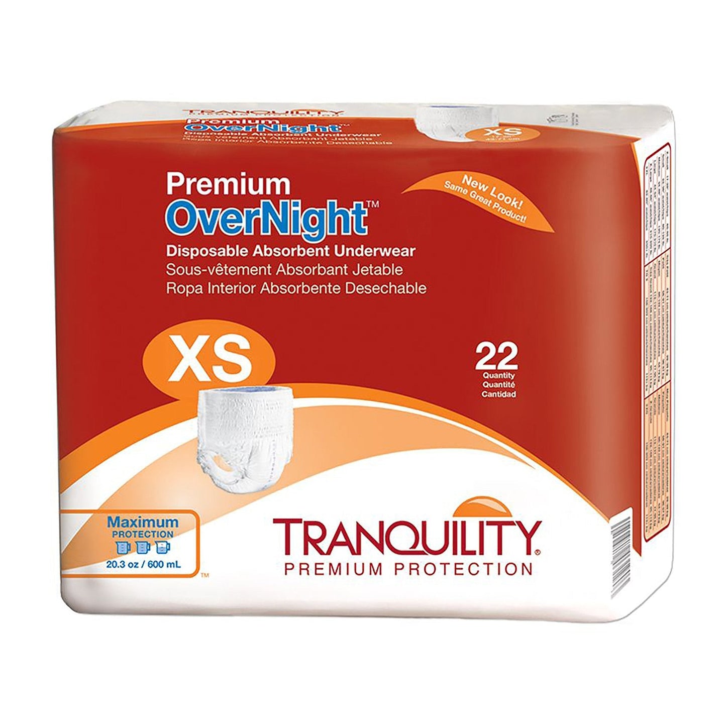 Tranquility® Premium OverNight™ Maximum Protection Absorbent Underwear, Extra Small, 22 ct