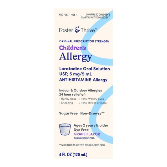 Foster & Thrive Children's 24 HR Allergy Relief Liquid, Grape, 4 oz.