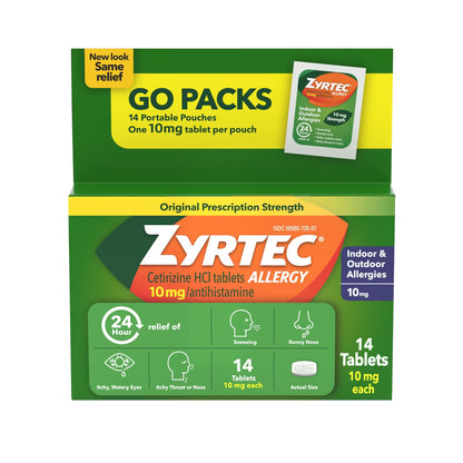 Zyrtec® Allergy 24 Hour Go Packs Tablets, 14 ct.