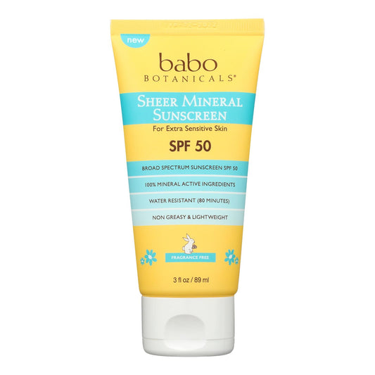 Babo Botanicals Sheer Mineral SPF 50 Sunscreen, 3 oz.