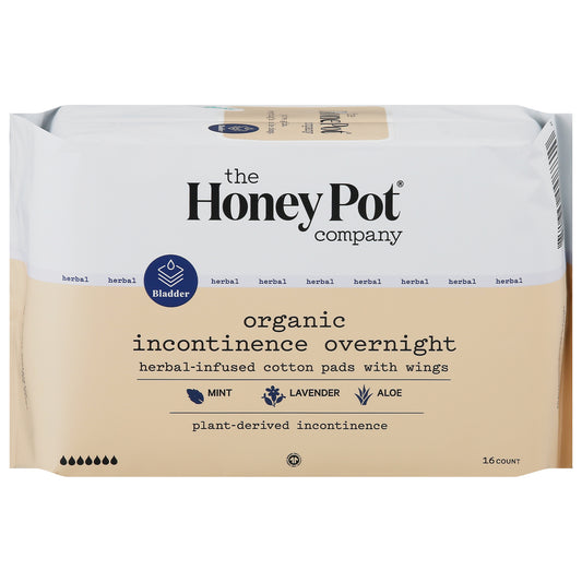 The Honey Pot Herbal-Infused Organic Incontinence Overnight Pads with Wings, 16 ct