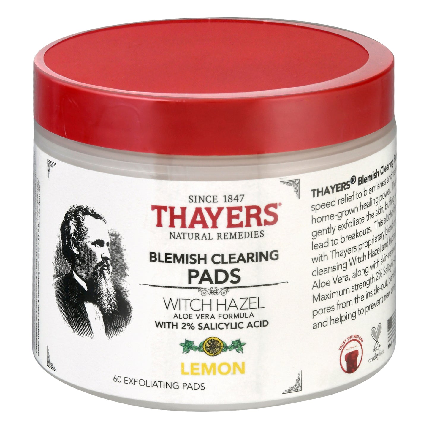 Thayers Natural Remedies Witch Hazel Pads Blemish Pads, Lemon, 60 ct