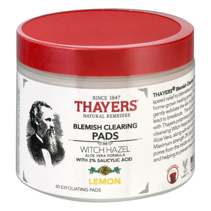 Thayers Natural Remedies Witch Hazel Pads Blemish Pads, Lemon, 60 ct