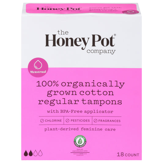 The Honey Pot - Regular Tampon BPA-Free Applicator Unscented, 18 ct