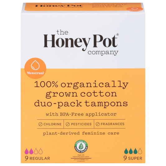 The Honey Pot Duo-pack Tampon BPA-free Applicator Unscented, 18 ct