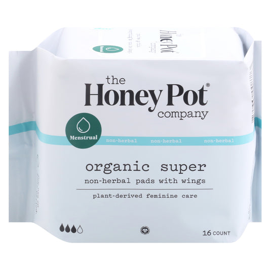 The Honey Pot - Pad Menstrual Organic Super Nonherbal, 16 Ct