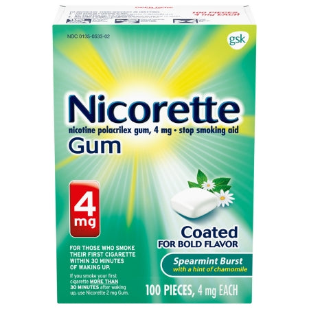 Nicorette Nicotine Gum 4 mg Spearmint, 100 ct.