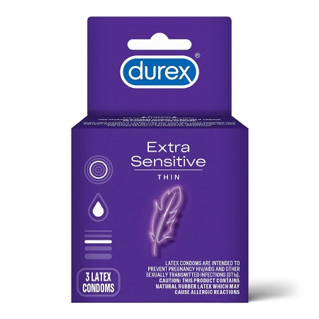Durex Extra Sensitive Thin Lubricated Latex Condoms, 3 ct.