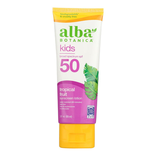 Alba Botanica Kid's Sunscreen Lotion SPF 50, Tropical Fruit, 3 oz.