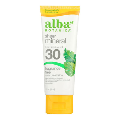 Alba Botanica - Sunscreen Lotion Mineral Formula Face And Body Spf 30 - 1 Each-3 Fluid Ounces