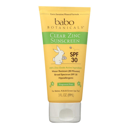 Babo Botanicals Clear Zinc Fragrance Free Sunscreen Lotion, SPF 30, 3 fl oz