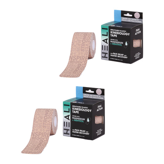 Heali Pro Kinesiology Tape Infused with Magnesium & Menthol, Beige Inspiration, 40 Pre-Cut Strips