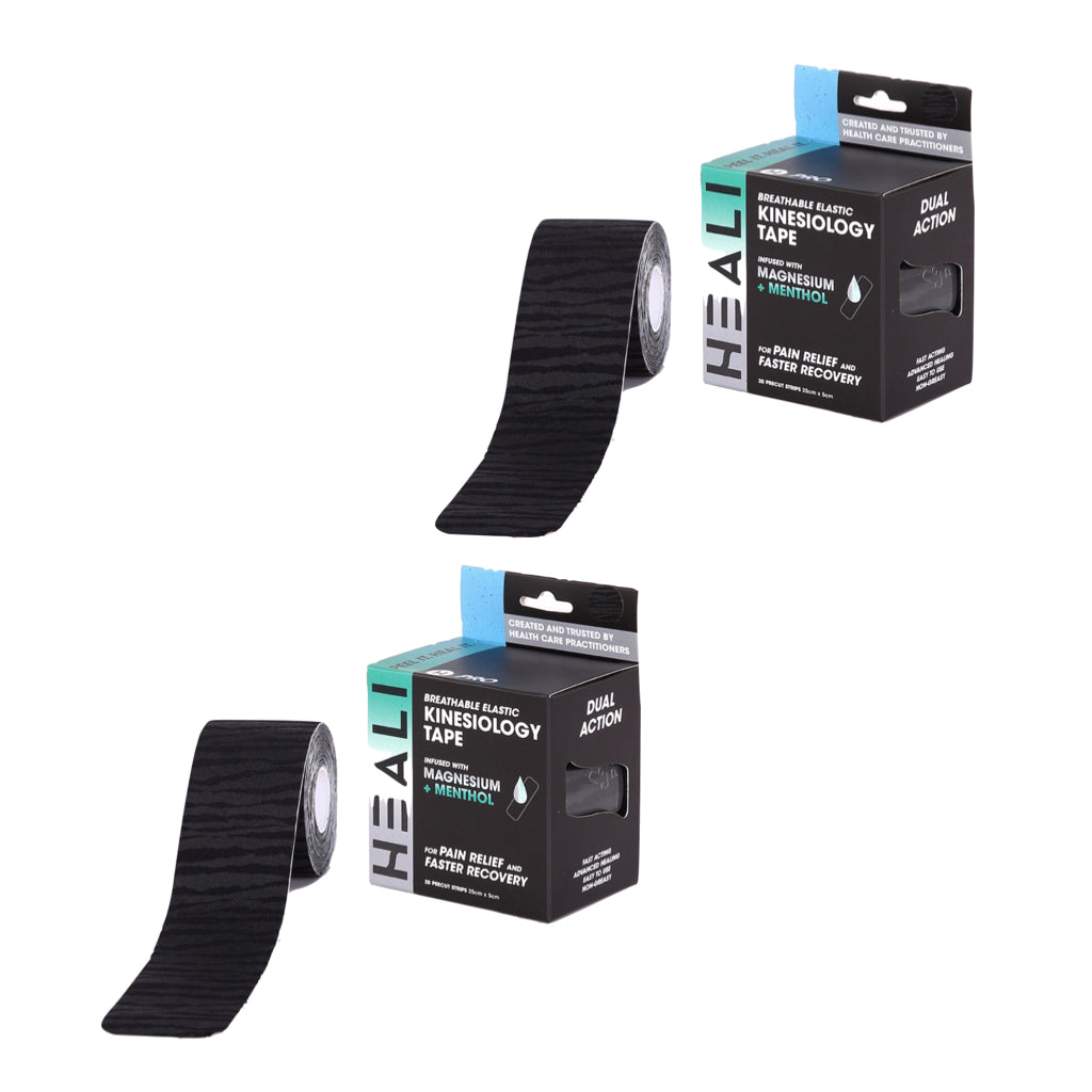 Heali Pro Kinesiology Tape Infused with Magnesium & Menthol, Black Zebra, 40 Pre-Cut Strips