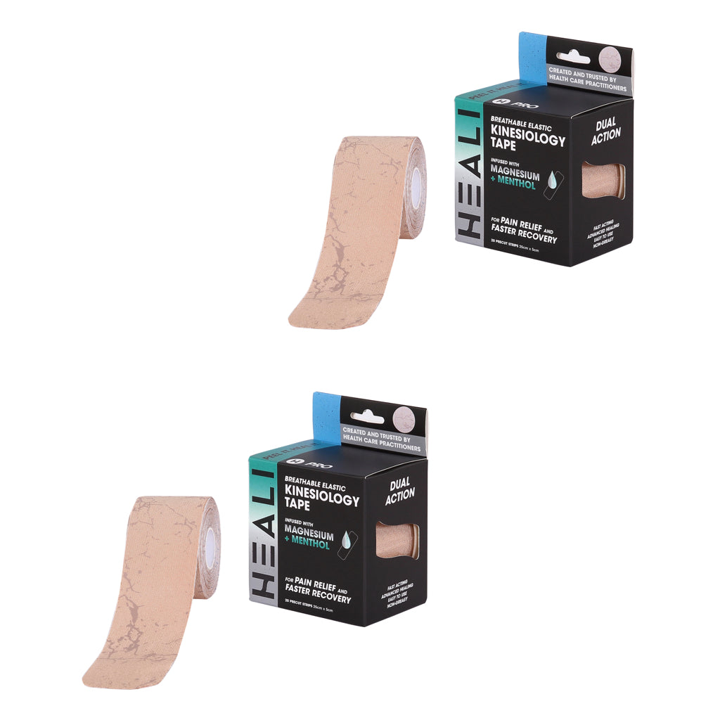 Heali Pro Kinesiology Tape Infused with Magnesium & Menthol, Beige Crackle, 40 Pre-Cut Strips