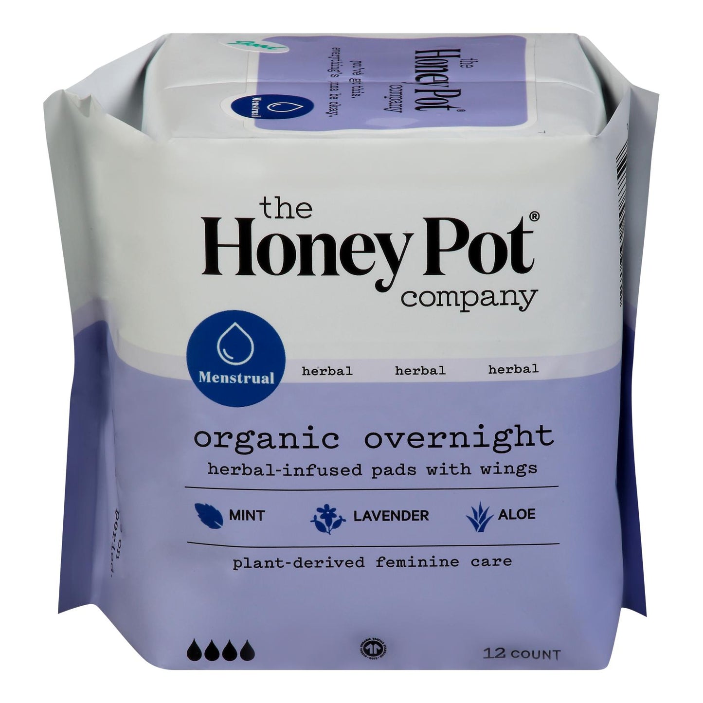 The Honey Pot - Menstrual Pads Overnight Herbal, 12 ct