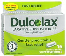 Laxative Dulcolax? Suppository 16 per Box 10 mg Strength Bisacodyl USP (CT)