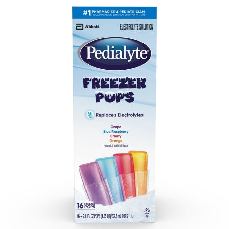 Oral Electrolyte Solution Pedialyte? Freezer Pops Grape / Blue Raspberry / Cherry / Orange Flavor 2.1 oz. Electrolyte (BX)